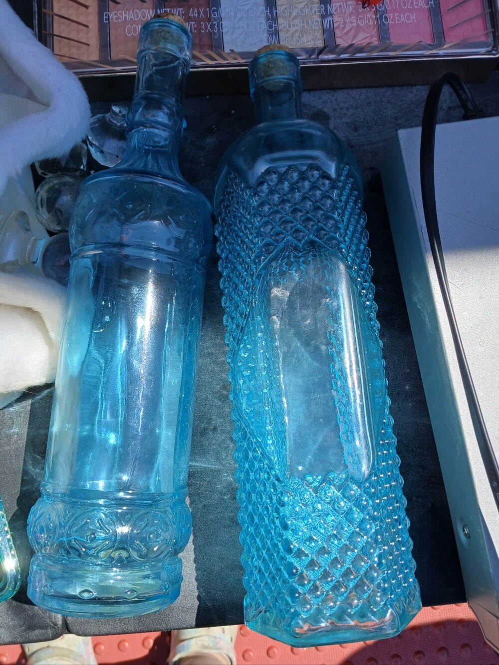 Pair of Blue Decorative Glass Bottles